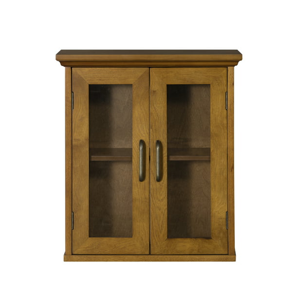 Avery Brown Logan Weathered Oak Bathroom Floor Cabinet 2 Glass Doors for Storage